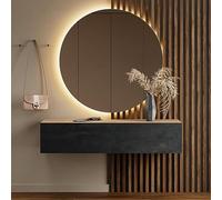 Planetmöbel - Mobiletto contenitore compatto per corridoio/ingresso, 1 x 140 cm, con sportello, installazione a parete o pavimento, 37,8 x 140 x 32,5 cm (P x L x A), rovere oro/nero (Charcoal)