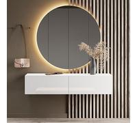 Planetmöbel - Mobiletto contenitore compatto per corridoio/ingresso, 1 x 140 cm, con sportello, installazione a parete o a pavimento, 37,8 x 140 x 32,5 cm (P x L x A), bianco