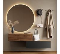 Planetmöbel - Mobiletto contenitore compatto per corridoio/ingresso, 2 x 100 cm, con sportello, installazione a parete, 37,8 x 100 x 32,5 cm (P x L x A), rovere oro/antracite