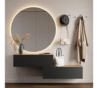 Planetmöbel - Mobiletto contenitore compatto per corridoio/ingresso, 2 x 100 cm, con sportello, installazione a parete o pavimento, 37,8 x 100 x 32,5 cm (P x L x A), rovere oro/antracite