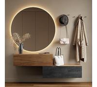 Planetmöbel - Mobiletto contenitore compatto per corridoio/ingresso, 2 x 100 cm, con sportello, installazione a parete o pavimento, 37,8 x 100 x 32,5 cm (P x L x A), nero (Charcoal)/rovere oro