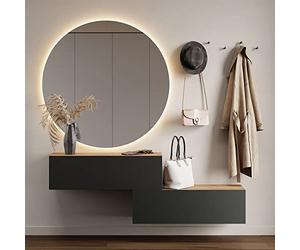 Planetmöbel - Mobiletto contenitore compatto per corridoio/ingresso, 2 x 100 cm, con sportello, installazione a parete o pavimento, 37,8 x 100 x 32,5 cm (P x L x A), rovere oro/antracite