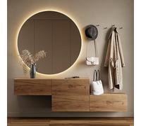 Planetmöbel - Mobiletto contenitore compatto per corridoio/ingresso, 2 x 140 cm, con sportello, installazione a parete o pavimento, 37,8 x 140 x 32,5 cm (P x L x A), rovere oro