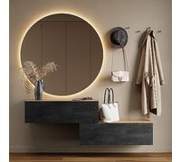 Planetmöbel - Mobiletto contenitore compatto per ingresso/corridoio, 2 x 100 cm, con sportello, installazione a parete o pavimento, 37,8 x 100 x 32,5 cm (P x L x A), rovere oro/nero (Charcoal)