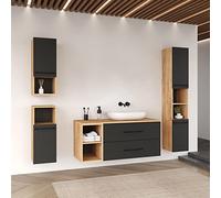 Planetmöbel Set completo di mobili da bagno Set completo di mobili da bagno 4 pezzi 120 cm, nei colori rovere oro/antracite