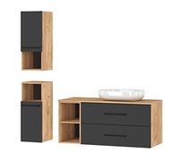 Planetmöbel Set completo di mobili da bagno Set completo di mobili da bagno da 4 pezzi 120 cm con lavabo da appoggio e 2x mobile midi, nei colori rovere oro/antracite