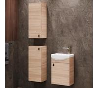 Planetmöbel Set da bagno composto da base 40 cm con lavabo e mobile 2X midi in rovere Sonoma, set da bagno 4 pezzi