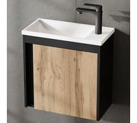 Planetmöbel Set di mobili da bagno, 2 pezzi, lavabi con mobiletto, 50 x 48,3 x 24,8 cm, colore nero opaco/rovere Wotan, mobiletto con lavabo bianco