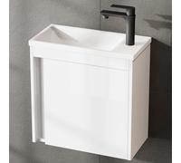 Planetmöbel Set di mobili da bagno, 2 pezzi, lavabo con mobiletto, 50 x 48,3 x 24,8 cm, bianco lucido, mobiletto per lavabo con inserto bianco