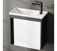 Planetmöbel Set di mobili da bagno, 2 pezzi, lavabo con mobiletto, 50 x 48,3 x 24,8 cm, grigio opaco/bianco lucido, mobiletto per lavabo con inserto bianco
