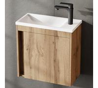 Planetmöbel Set di mobili da bagno, 2 pezzi, lavabo con mobiletto, 50 x 48,3 x 24,8 cm, in legno di quercia Wotan, mobiletto con lavandino bianco