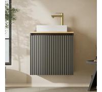 Planetmöbel Set di mobili da bagno con mobiletto 56 x 55 x 30 cm, colore antracite, con rubinetto per lavabo e lavandino, spazzola per il bagno, gli ospiti e il bagno