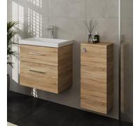 Planetmöbel Set di mobili da bagno lavabo con mobiletto 63 x 60 x 36,5 cm, con armadio midi, mobile lavabo moderno per bagno e WC ospiti, rovere Sonoma