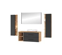 Planetmöbel set di mobili da bagno LUX 120 cm rovere oro/antracite SENZA lavabo con 2x mobile laterale rovere oro/antracite