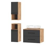 Planetmöbel Set di mobili da bagno mobile vanity LUX 70 cm rovere oro/antracite SENZA lavabo con 2x mobile midi rovere oro/antracite