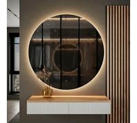 Planetmöbel Set guardaroba per corridoio, tavolo consolle da 100 cm, con specchio con illuminazione rotondo (senza cornice), console da parete 100 x 16 x 35 cm (rovere dorato/bianco), specchio da
