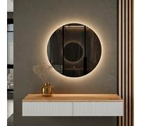 Planetmöbel Set guardaroba per corridoio, tavolo consolle da 100 cm, con specchio con illuminazione rotondo (senza cornice), console da parete 100 x 16 x 35 cm (rovere dorato/bianco), specchio da