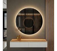 Planetmöbel Set guardaroba per corridoio, tavolo consolle da 100 cm, con specchio con illuminazione rotondo (senza cornice), console da parete 100 x 16 x 35 cm (rovere dorato/bianco), specchio da
