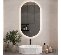 Planetmöbel Specchio con illuminazione 50 x 90 cm, specchio senza cornice, 2 livelli di luce (4000-4200k), con interruttore touch, moderno specchio da parete per bagno, corridoio o guardaroba, ovale