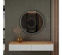 Planetmöbel Veluna - Set guardaroba per corridoio, tavolo consolle da 100 cm, con specchio con illuminazione rotondo (con telaio), console da parete 100 x 16 x 35 cm (rovere dorato/bianco), specchio