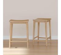 Plank+Beam Smythe - Set di 2 sgabelli da bancone, 61 cm, in legno robusto, stile moderno, da cucina, con sedile a sella, poggiapiedi in metallo, colore: biondo
