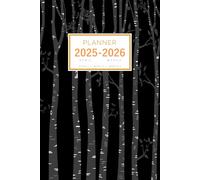 Planner April 2025-2026 March: 6x9 Medium Notebook Organizer with Hourly Time Slots | Birch Tree Forest Design Black