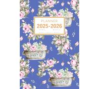 Planner April 2025-2026 March: 6x9 Medium Notebook Organizer with Hourly Time Slots | Flowers in Galvanized Metal Bucket Design Blue