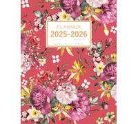 Planner April 2025-2026 March: 8.5 x 11 Large Notebook Organizer with Hourly Time Slots | Vintage Realistic Flower Design Red