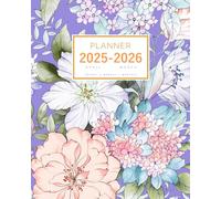 Planner April 2025-2026 March: 8x10 Large Notebook Organizer with Hourly Time Slots | Elegant Watercolor Flower Design Blue-Violet