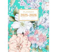 Planner April 2025-2026 March: 8x10 Large Notebook Organizer with Hourly Time Slots | Elegant Watercolor Flower Design Turquoise