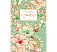 Planner April 2026-2027 March: A5 Weekly and Monthly Notebook Organizer | Line Decorated Floral Design Green