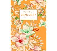 Planner April 2026-2027 March: A5 Weekly and Monthly Notebook Organizer | Line Decorated Floral Design Orange