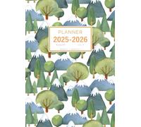 Planner August 2025-2026 July: A4 Weekly and Monthly Organizer | Watercolor Mountain Forest Design White