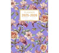 Planner August 2025-2026 July: A5 Weekly and Monthly Organizer | Vintage Realistic Rose Narcissus Design Blue-Violet