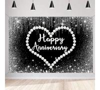 Planner Happy Anniversary - Poster in tessuto per anniversario e festa di matrimonio, 1,5 m, colore: nero