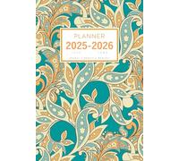 Planner July 2025-2026 June: 6x9 Medium Notebook Organizer with Hourly Time Slots | Creative Ethnic Flower Design Teal