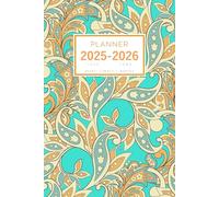 Planner July 2025-2026 June: 6x9 Medium Notebook Organizer with Hourly Time Slots | Creative Ethnic Flower Design Turquoise