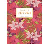 Planner July 2025-2026 June: 8x10 Weekly and Monthly Organizer Large | Tropical Flower Butterfly Design Red