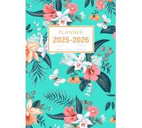 Planner July 2025-2026 June: A4 Large Notebook Organizer with Hourly Time Slots | Orchid with Tropical Flower Design Turquoise