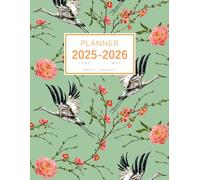 Planner June 2025-2026 May: 8.5 x 11 Weekly and Monthly Organizer | Traditional Japanese Bird Flower Design Green