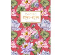 Planner June 2025-2026 May: A4 Weekly and Monthly Organizer | Beautiful Lotus Flower Leaf Design Red