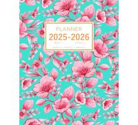 Planner May 2025-2026 April: 8 x 10 Large Notebook Organizer with Hourly Time Slots | Sweet Monotone Flower Design Turquoise