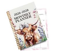 Planner Mensile 2026-2028 - Blocco per Appuntamenti con Legatura a da 50 Pagine | Planner Annuale Con Motivo Bovino,Per Scrittura Bambini Scuola Casa Ufficio Amici Feste Natale Compleanno