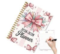 Planner Notenook - 3 Year Planner 14x21cm | Planer Dairy, Spiral Bound Bow 36-Month-3 Year Calendar 2026-2027-2028 Monthly Planer For Home School Office Work Appointment Academic Women Student Teache