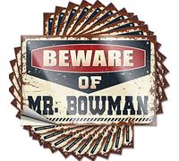 Planner per etichette per adulti, vintage, laminato caffè, arco magnetico da parete, con scritta "Beware of Mr. Bowman/Bar Sign for Home Decor (20 x 30 cm, 1 pezzo)