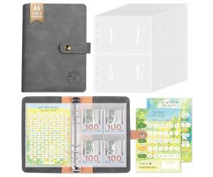 Planner per il budget tedesco, libro per risparmiare denaro 5.050 Euro Challenge, 100 buste Saving Challenge, raccoglitore per risparmiare denaro con 3 schede di memoria, raccoglitore budget A5