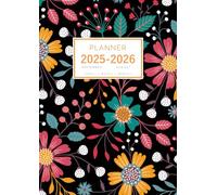 Planner September 2025-2026 August: A4 Large Notebook Organizer with Hourly Time Slots | Colorful Spring Floral Design Black