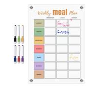 Planner settimanale magnetico: acrilico da 40 cm, calendario, 6 penne colorate cancellabili, cancellabili per alimenti, cancellabili | Organizer per bacheca per appunti per