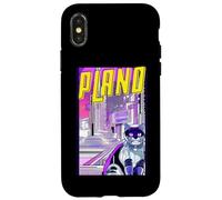 Plano Gatto Retro Anime Paesaggio Urbano Texas USA Custodia per iPhone X/XS