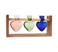 Plant Growing Station, Heart-Shaped Glass Terrarium Vase, Flower Vase with Wooden Stand, 10.91x5.2x2.24Inches Home & Garden Decoration, Stylish and Functional Garden